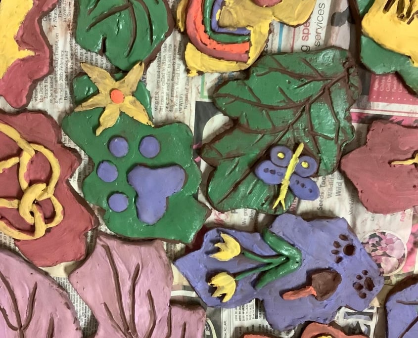 oak leaf shaped clay tiles made by turning point and eastnor pottery