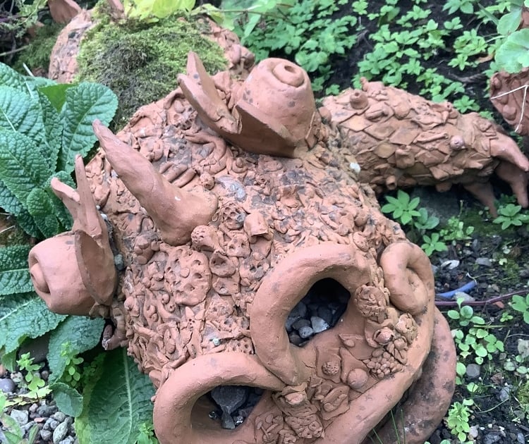 collaborative terracotta dragon made at eastnor castle by eastnor pottery and castle visitors