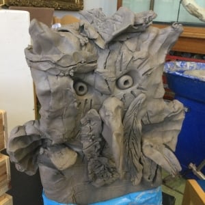 clay owl made with a bag of clay by jon from eastnor pottery and the flying potter
