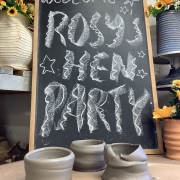 welcome chalk board for rosys pottery hen party at eastnor pottery